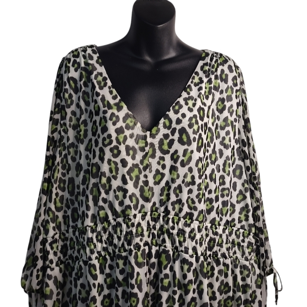 Cato Dress Multicolor Mesh Animal Print V-Neck 3/4 Cut-out Sleeve Sz 22/24W NWT - Picture 3 of 11